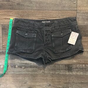 Free People Black Jean Shorts with Frayed Hem